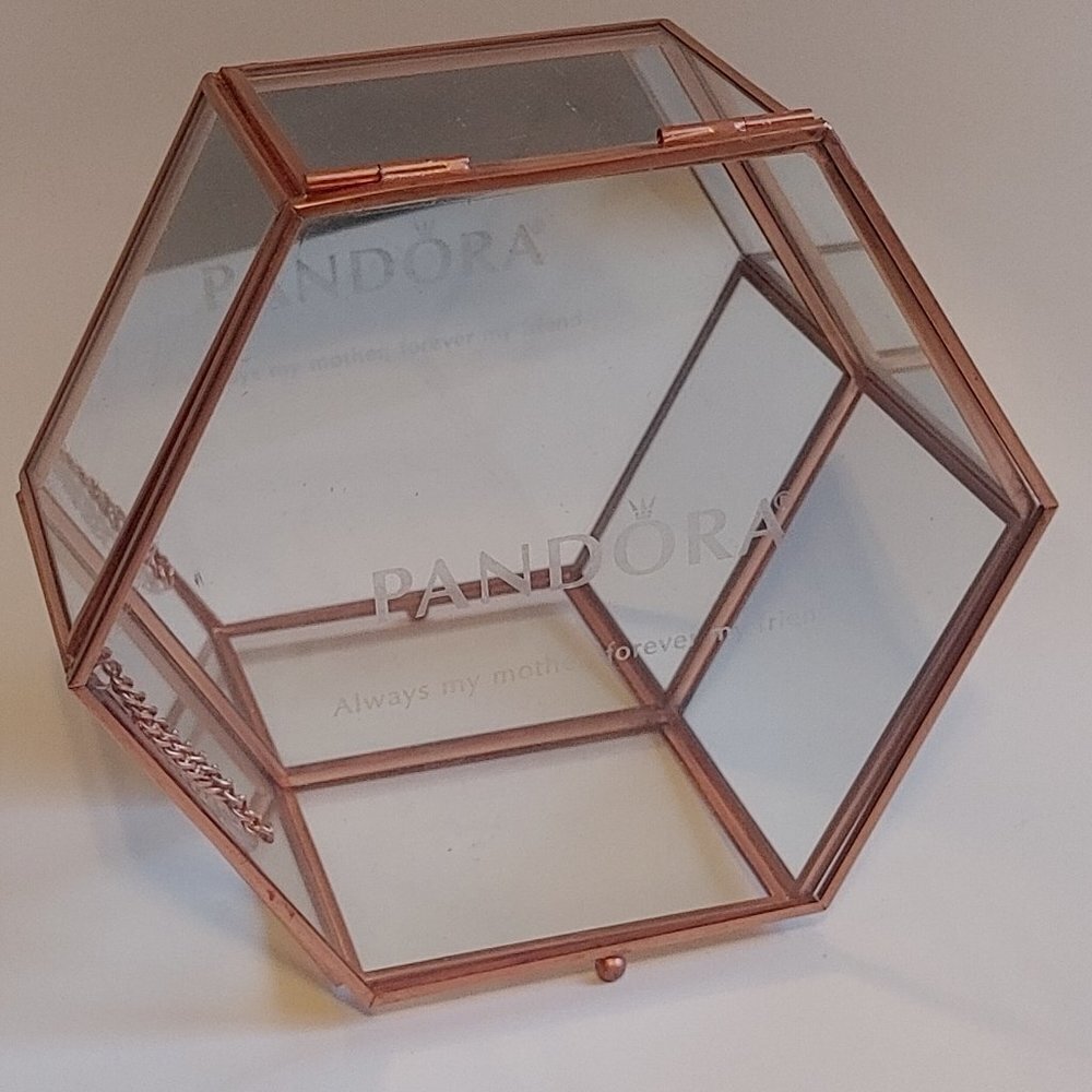Pandora Glass Display Jewelry Box Gold Rose Vanity